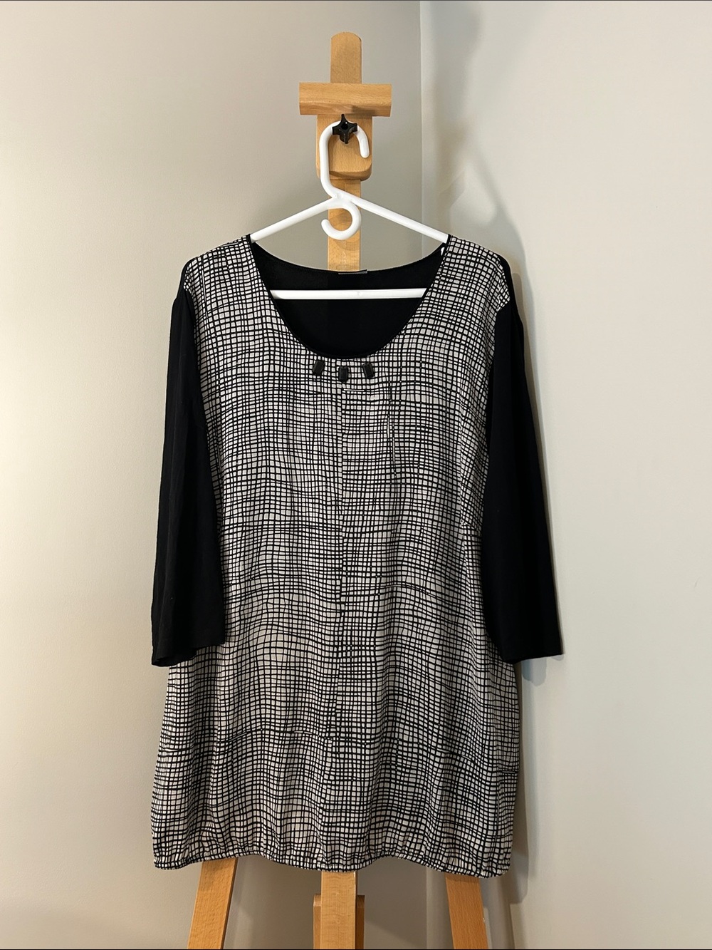 VINTAGE | Barbara Lebek | Black & White Grid Scoop-Neck Tunic | Size XXL